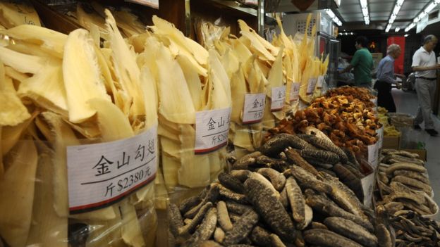 香港上環海味街出售的魚翅(資料照片)。
